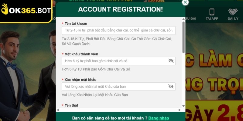 Chỉ mất một phút để đăng ký OK365 không cần xác minh
