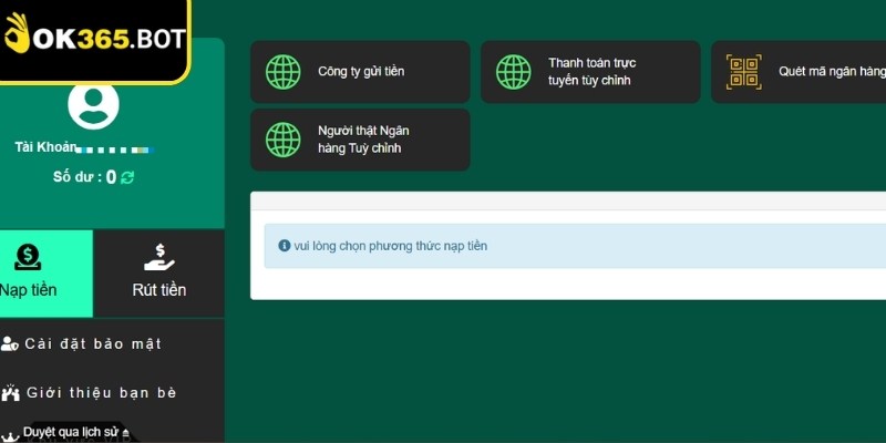 Hệ thống nhiều phương thức nạp rút siêu tiện lợi 