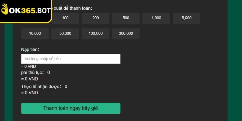 Thao tác nạp rút tiền OK365 đơn giản, xác minh nhanh